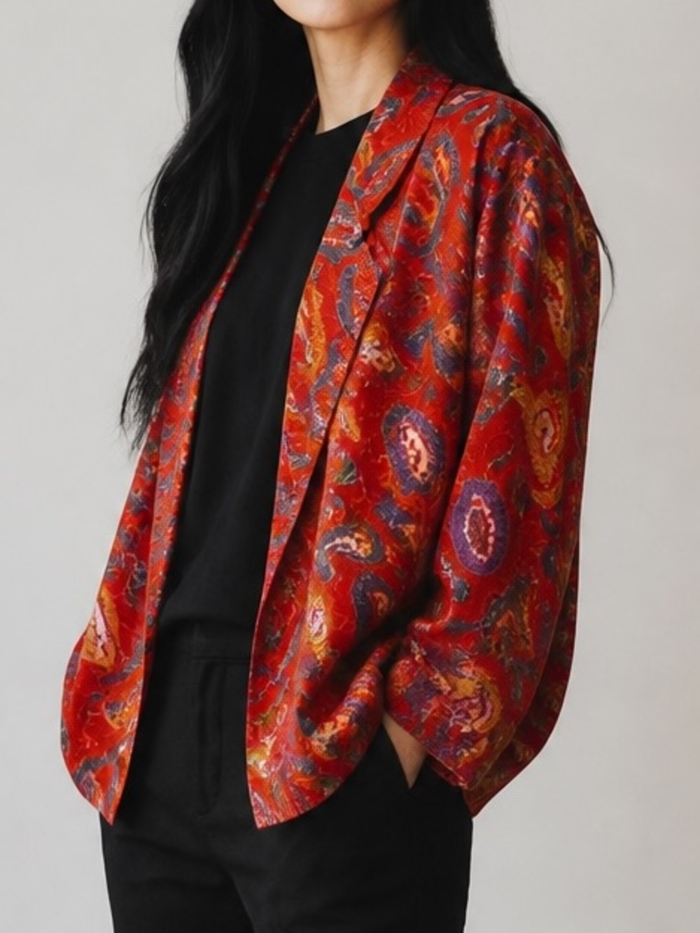 Adolfo Red and Purple Patterned Jacket